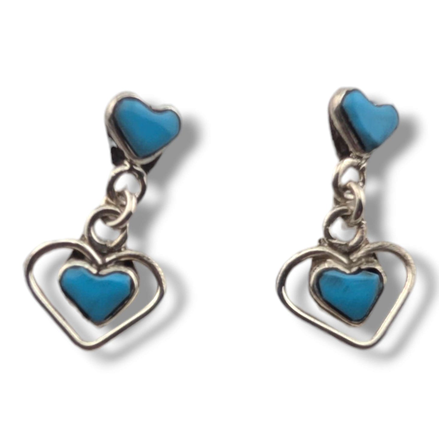 Sterling Silver Double Heart Dangle Post Earrings