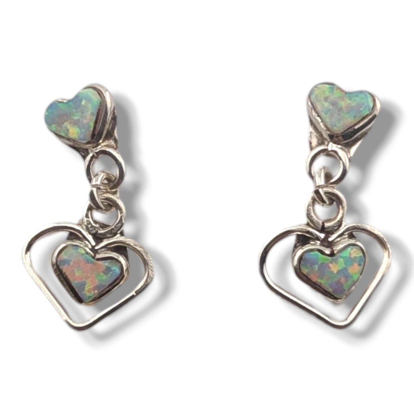 Sterling Silver Double Heart Dangle Post Earrings