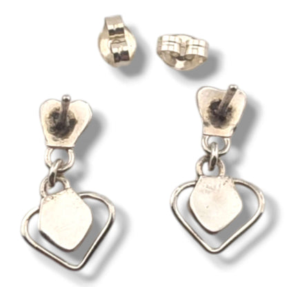Sterling Silver Double Heart Dangle Post Earrings