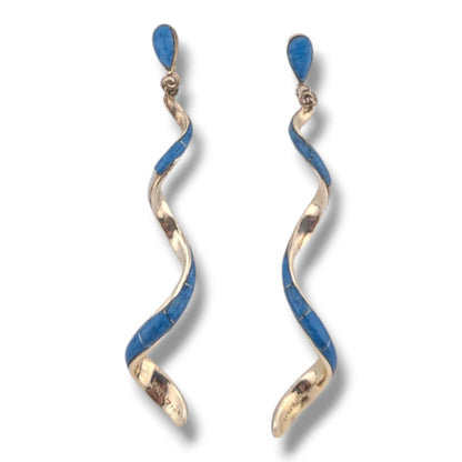 Sterling Silver Long Spiral Twist Inlay Dangle Post Earrings by OP