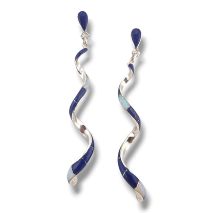 Sterling Silver Long Spiral Twist Inlay Dangle Post Earrings by OP