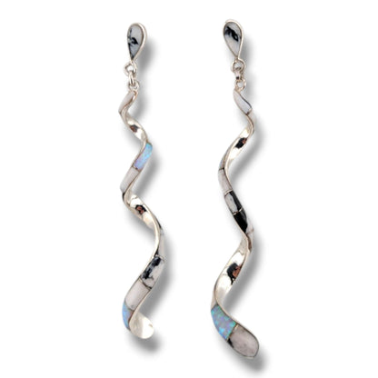 Sterling Silver Long Spiral Twist Inlay Dangle Post Earrings by OP