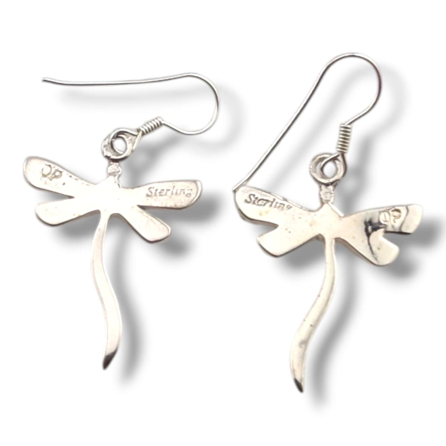 Sterling Silver Dragonfly Inlay Stone With Opal Hook Earrings