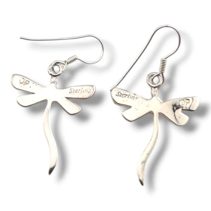 Sterling Silver Dragonfly Inlay Stone With Opal Hook Earrings