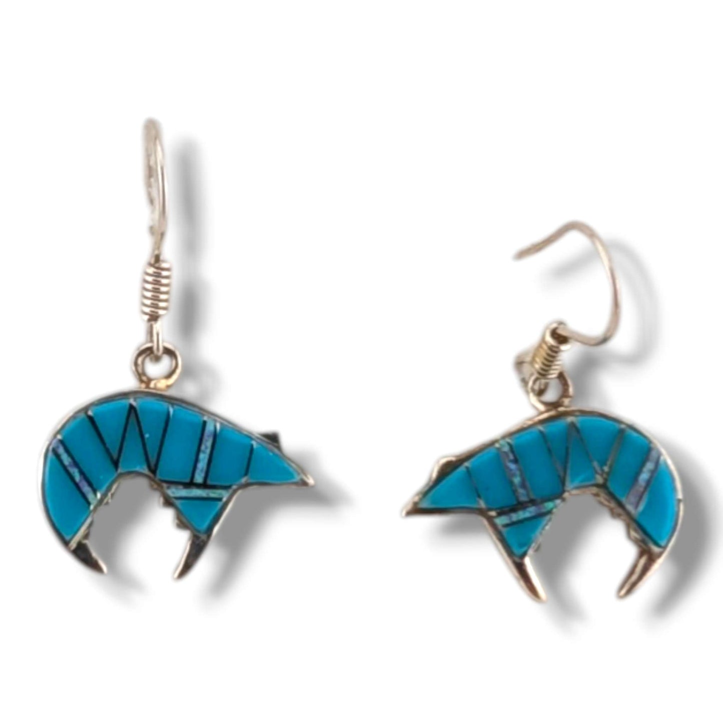 Sterling Silver Bear Inlay Hook Earrings by OP