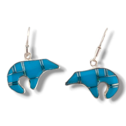 Sterling Silver Bear Inlay Hook Earrings by OP