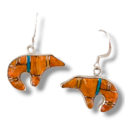 Sterling Silver Bear Inlay Hook Earrings by OP