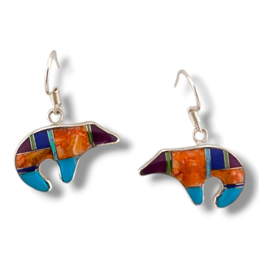 Sterling Silver Bear Inlay Hook Earrings by OP
