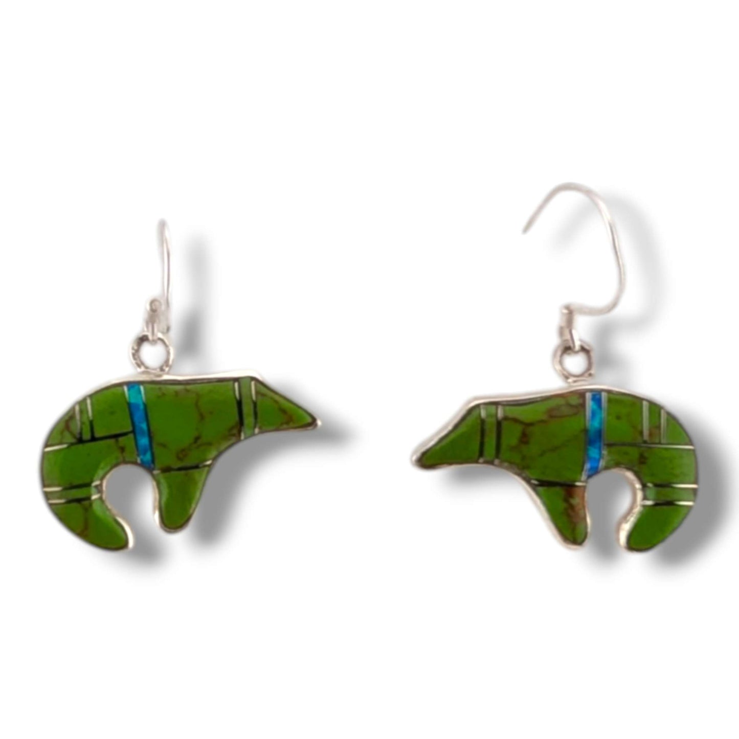 Sterling Silver Bear Inlay Hook Earrings by OP