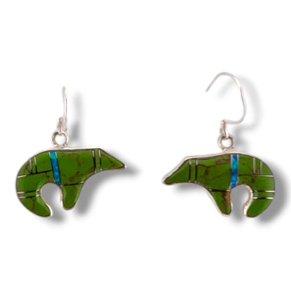 Sterling Silver Bear Inlay Hook Earrings by OP