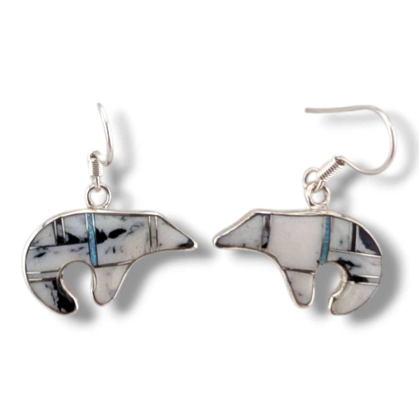 Sterling Silver Bear Inlay Hook Earrings by OP