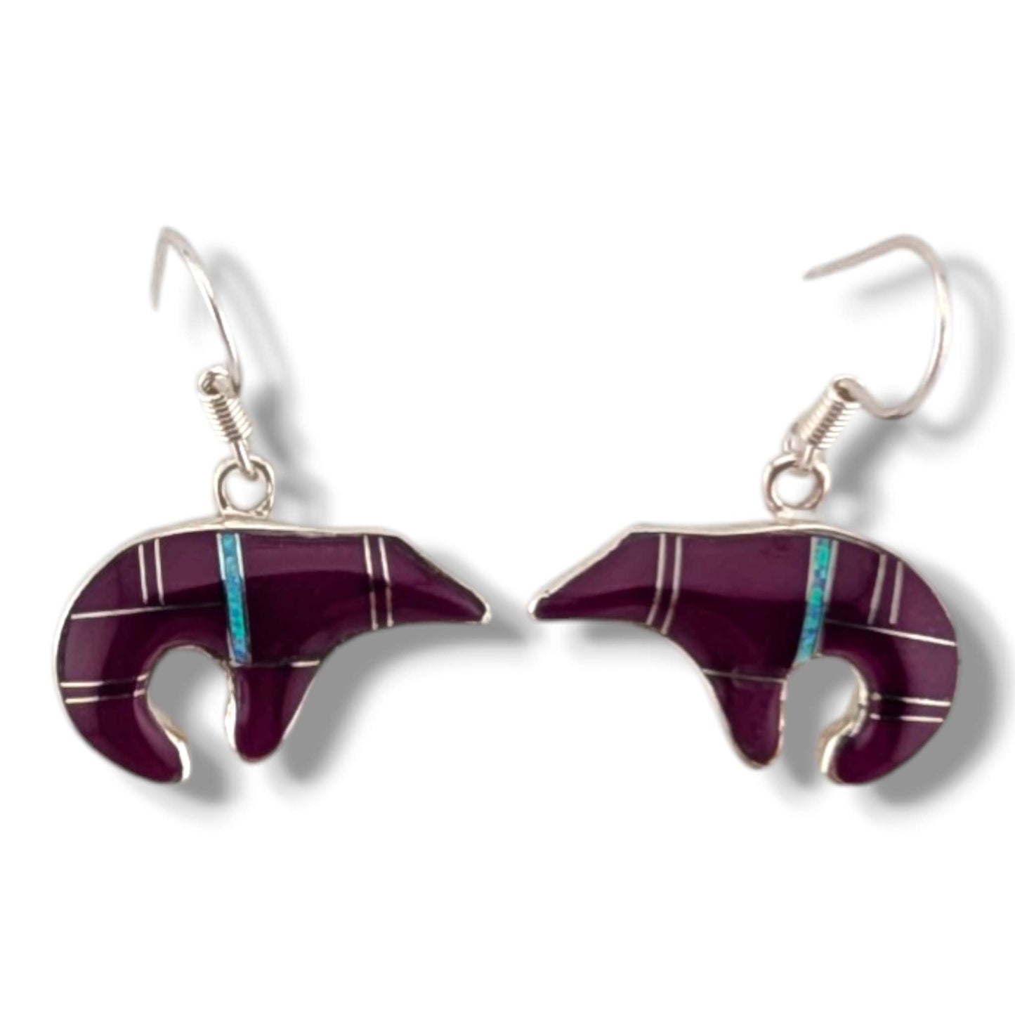 Sterling Silver Bear Inlay Hook Earrings by OP