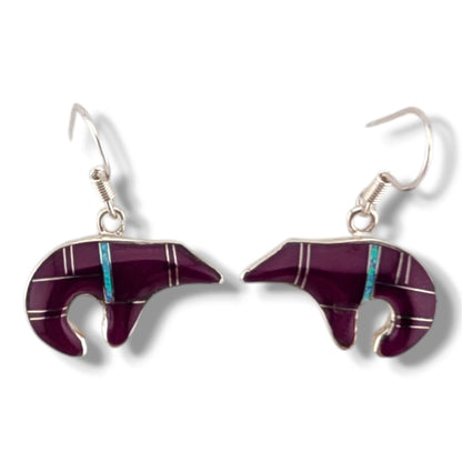 Sterling Silver Bear Inlay Hook Earrings by OP