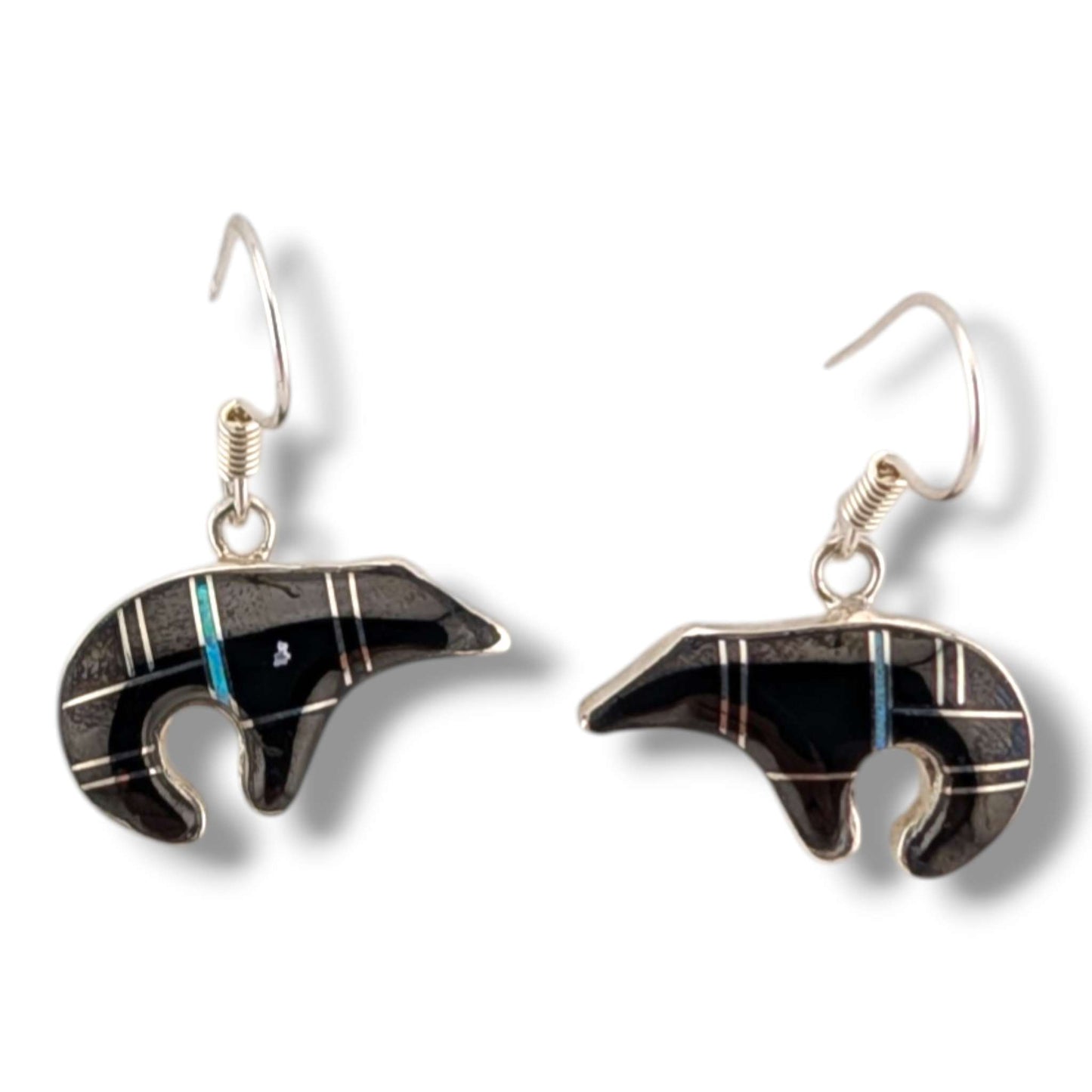 Sterling Silver Bear Inlay Hook Earrings by OP
