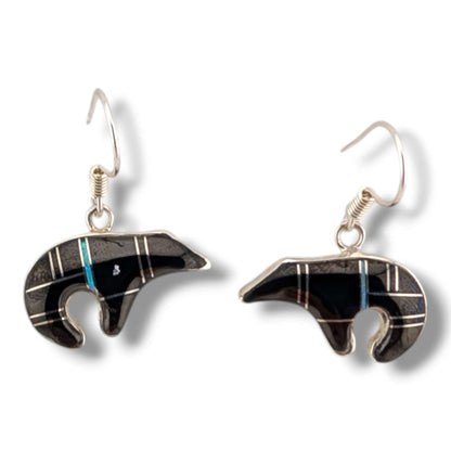 Sterling Silver Bear Inlay Hook Earrings by OP