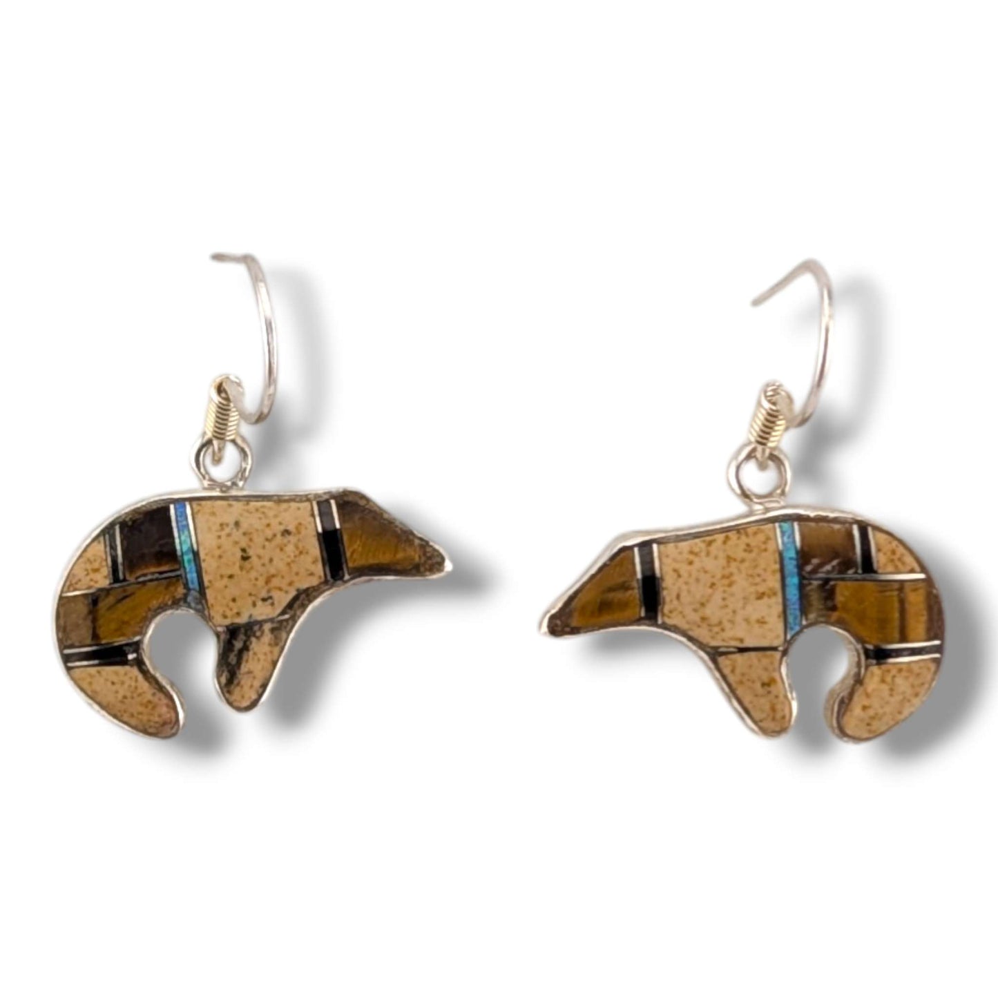 Sterling Silver Bear Inlay Hook Earrings by OP