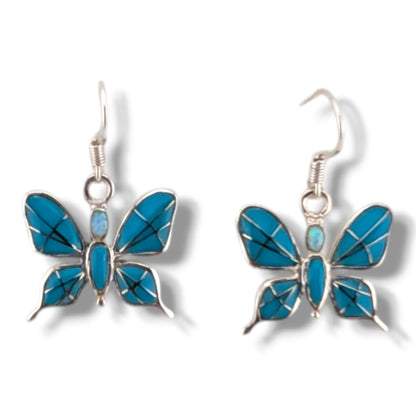 Sterling Silver Butterfly Inlay Hook Earrings by OP