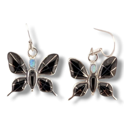 Sterling Silver Butterfly Inlay Hook Earrings by OP
