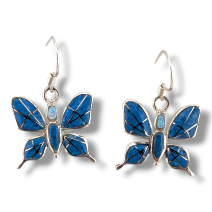 Sterling Silver Butterfly Inlay Hook Earrings by OP