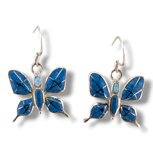Sterling Silver Butterfly Inlay Hook Earrings by OP