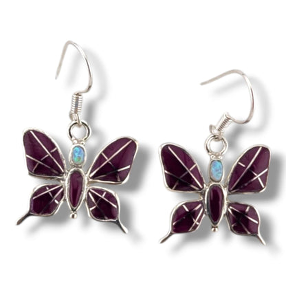 Sterling Silver Butterfly Inlay Hook Earrings by OP