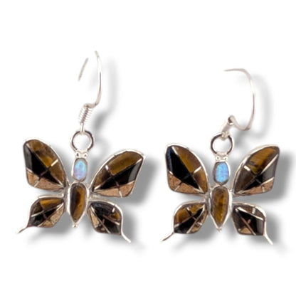 Sterling Silver Butterfly Inlay Hook Earrings by OP