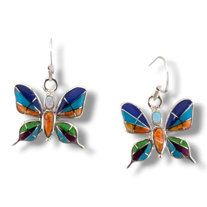 Sterling Silver Butterfly Inlay Hook Earrings by OP