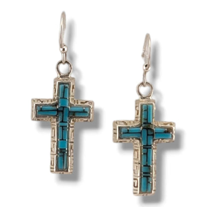 Sterling Silver Inlay Four-Point Hook Earrings