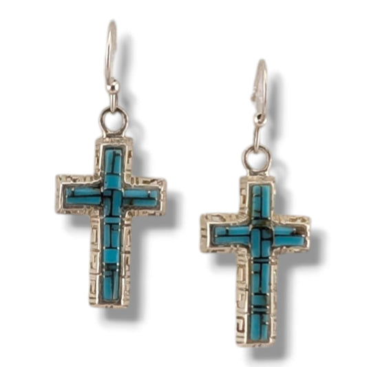 Sterling Silver Inlay Four-Point Hook Earrings