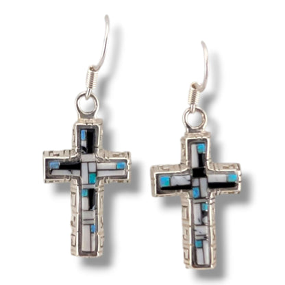 Sterling Silver Inlay Four-Point Hook Earrings