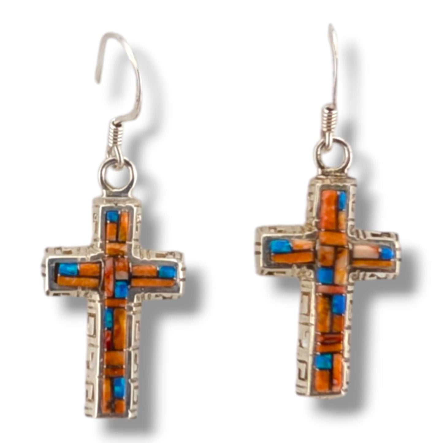Sterling Silver Inlay Four-Point Hook Earrings