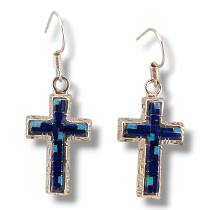 Sterling Silver Inlay Four-Point Hook Earrings