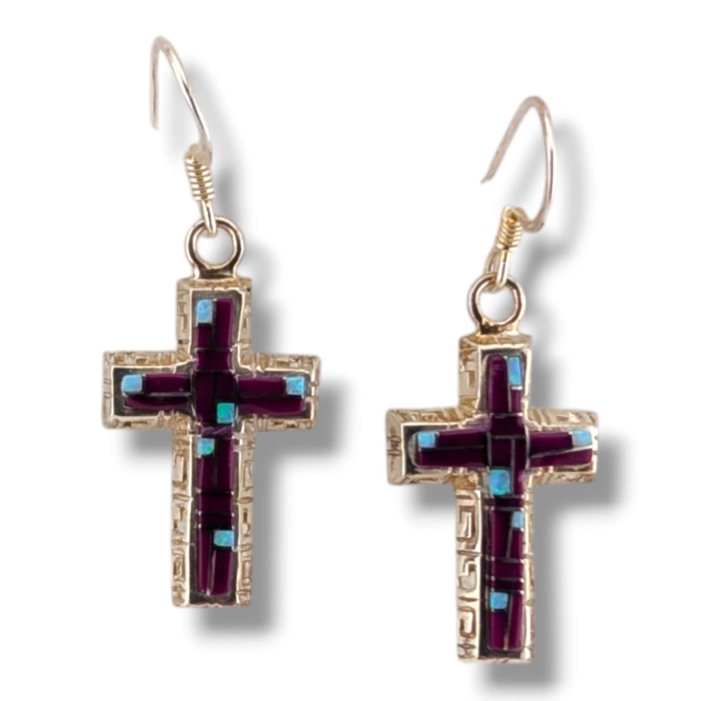 Sterling Silver Inlay Four-Point Hook Earrings