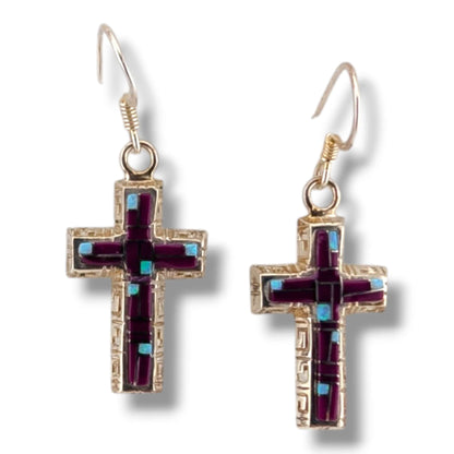 Sterling Silver Inlay Four-Point Hook Earrings