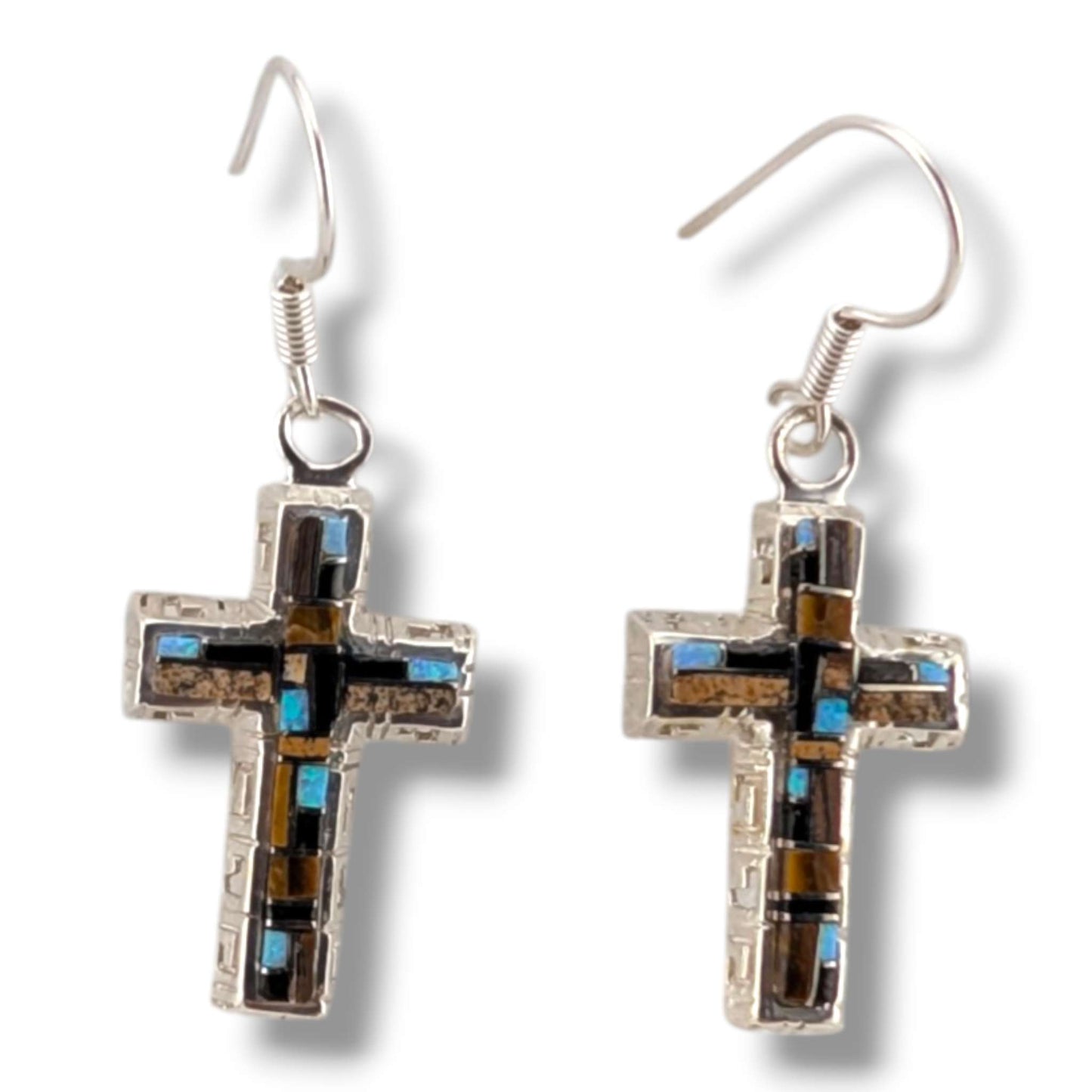 Sterling Silver Inlay Four-Point Hook Earrings