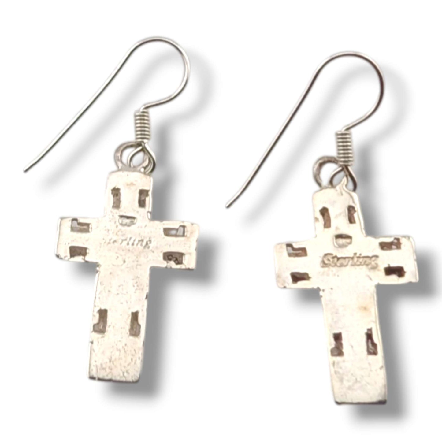 Sterling Silver Inlay Four-Point Hook Earrings