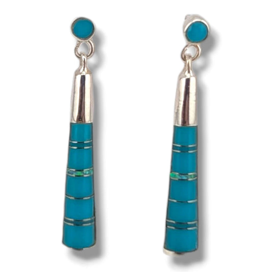 Sterling Silver Inlay Half Barrel Post Dangle Earrings by OP
