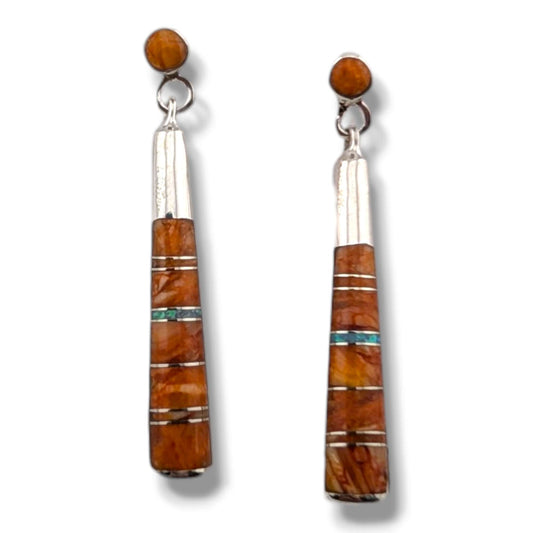 Sterling Silver Inlay Half Barrel Post Dangle Earrings by OP