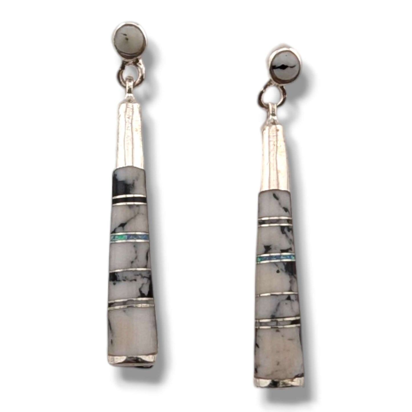 Sterling Silver Inlay Half Barrel Post Dangle Earrings by OP