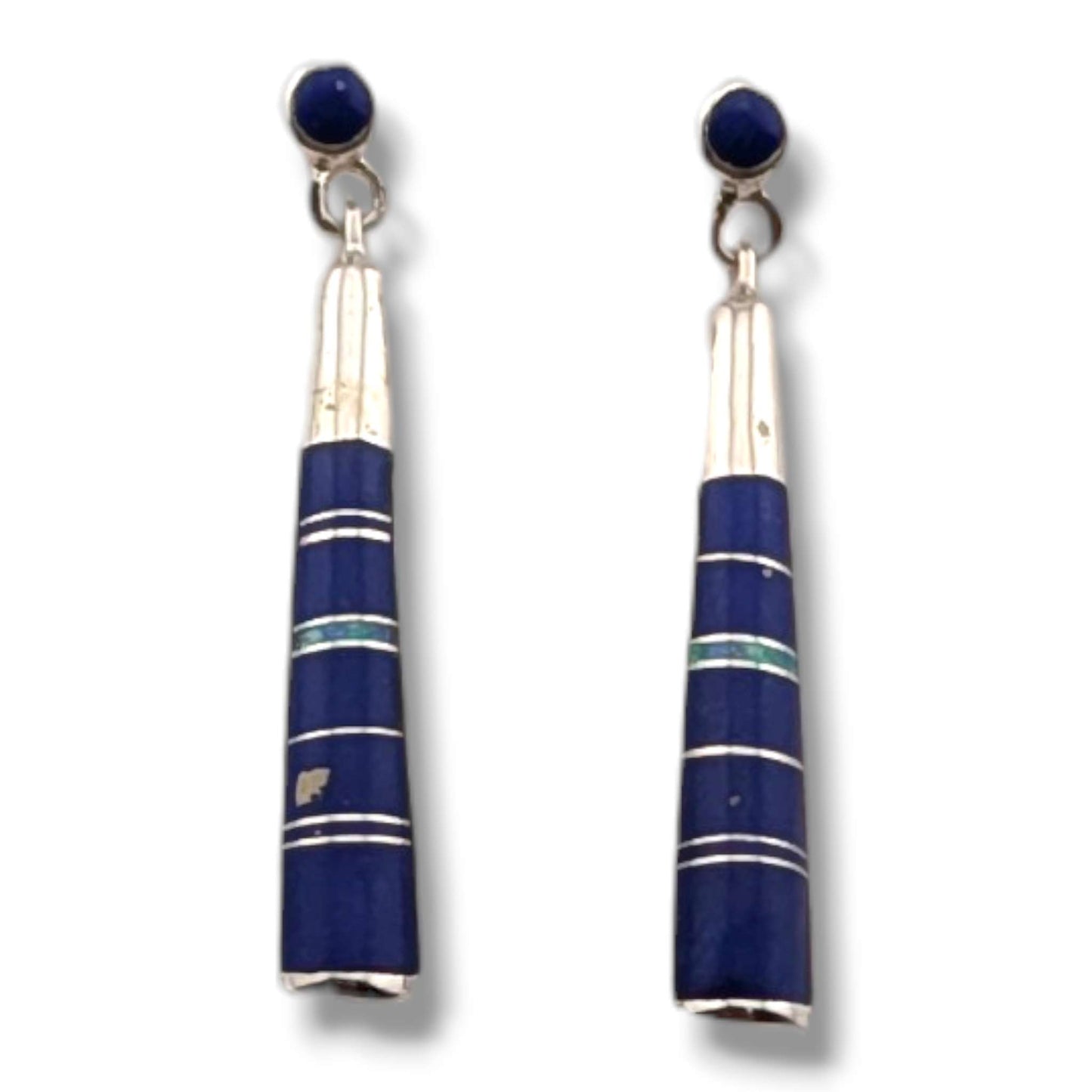 Sterling Silver Inlay Half Barrel Post Dangle Earrings by OP