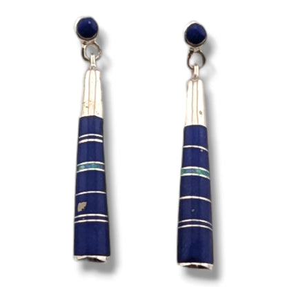 Sterling Silver Inlay Half Barrel Post Dangle Earrings by OP