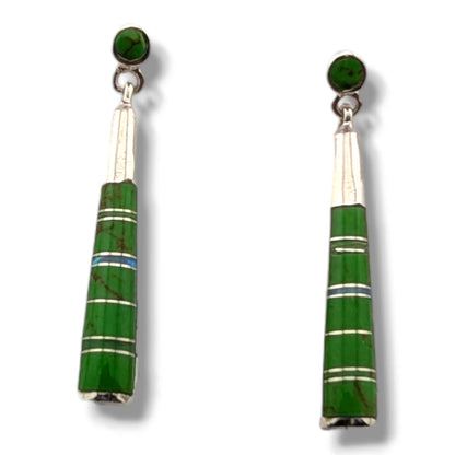 Sterling Silver Inlay Half Barrel Post Dangle Earrings by OP