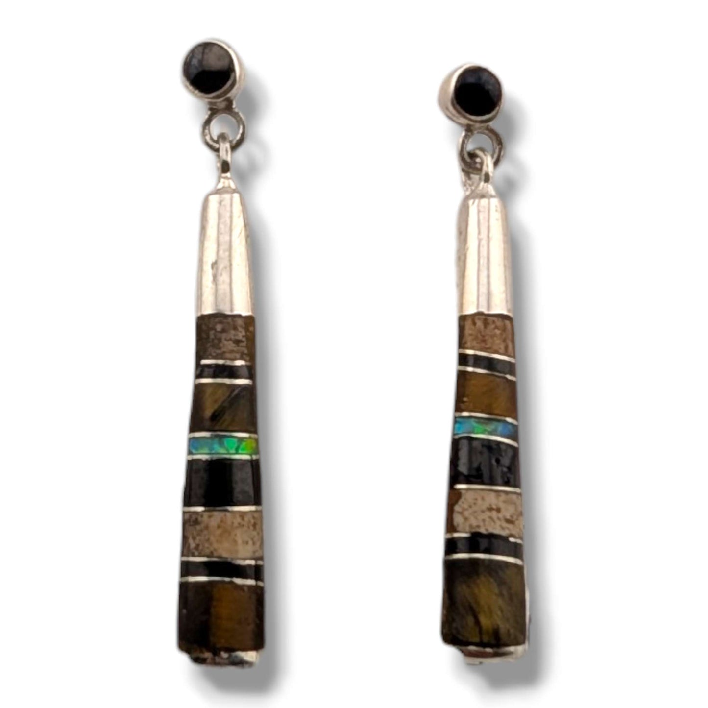 Sterling Silver Inlay Half Barrel Post Dangle Earrings by OP