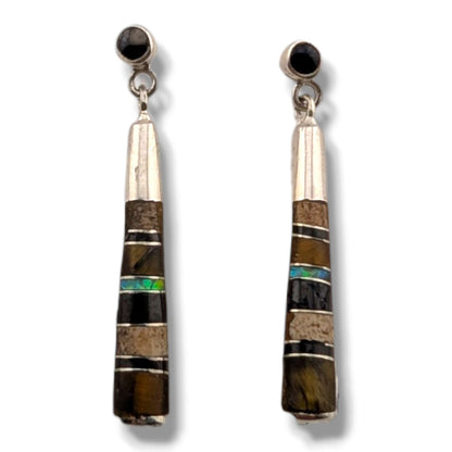 Sterling Silver Inlay Half Barrel Post Dangle Earrings by OP