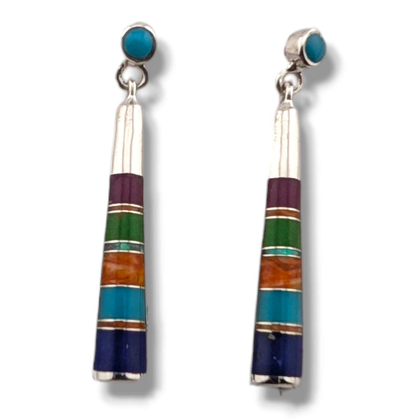 Sterling Silver Inlay Half Barrel Post Dangle Earrings by OP