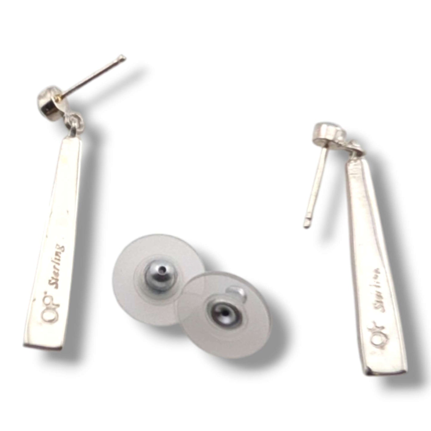 Sterling Silver Inlay Half Barrel Post Dangle Earrings by OP