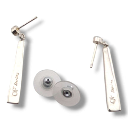 Sterling Silver Inlay Half Barrel Post Dangle Earrings by OP