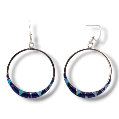 Sterling Silver Inlay Round Hollow Circle Hook Earrings
