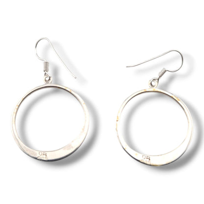 Sterling Silver Inlay Round Hollow Circle Hook Earrings