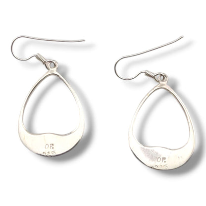 Sterling Silver Inlay Oval Teardrop Hollow Hook Earrings